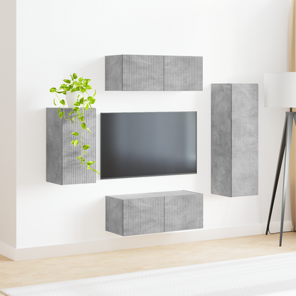 TV Cabinet Set Wall-mounted 4 pcs Concrete Grey Engineered Wood