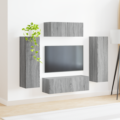 TV Cabinet Set Wall-mounted 3 pcs Grey Sonoma Engineered Wood