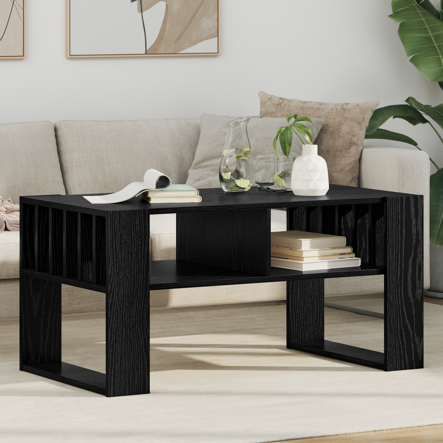 Coffee Table Black Oak 92 x 49.5 x 45 cm Engineered Wood