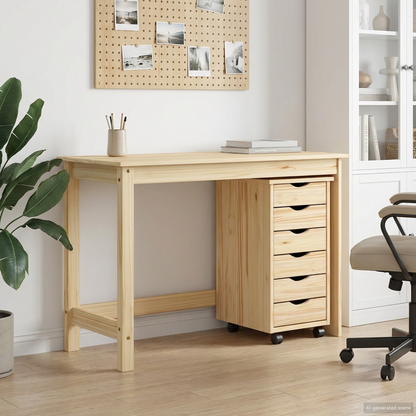 Desk and Rolling Cabinet Set MOSS 2 pcs Brown