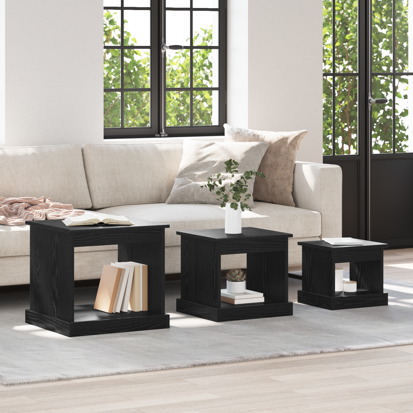 Coffee Table 3 pcs Black Oak Engineered Wood