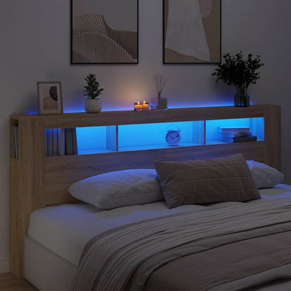 LED Headboard Sonoma Oak 220x18.5x103.5 cm Engineered Wood