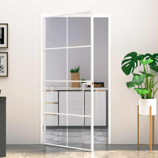 Interior Door White 102x201,5 cm Tempered Glass&Aluminium Slim