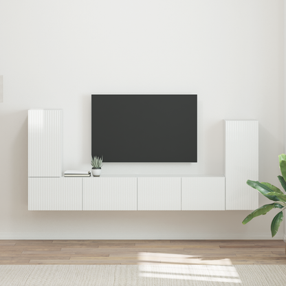 TV Cabinet Set 4 pcs High Gloss White Engineered Wood