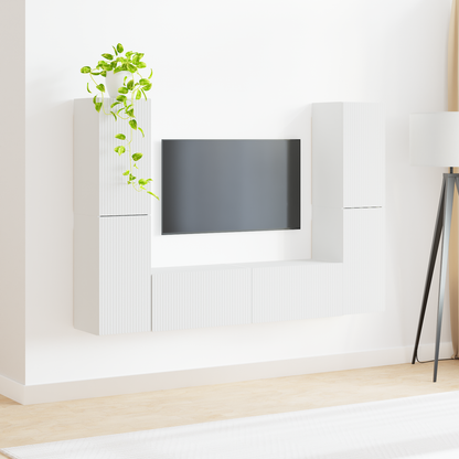 TV Cabinet Set 6 pcs White Engineered Wood