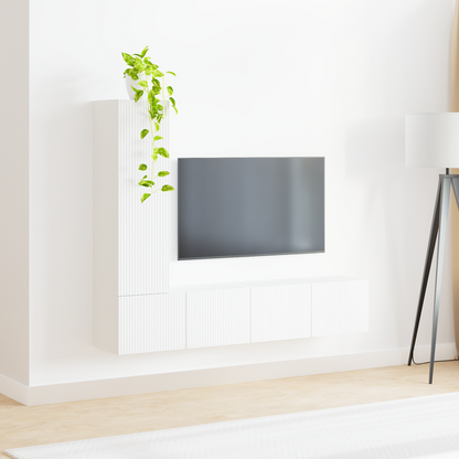 TV Cabinet Set Wall-mounted 3 pcs White Engineered Wood