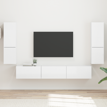 TV Cabinet Set 4 pcs High Gloss White Engineered Wood
