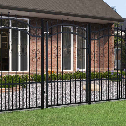 Fence Gate KAMPEN with Spear Top Black 103x150 cm Steel