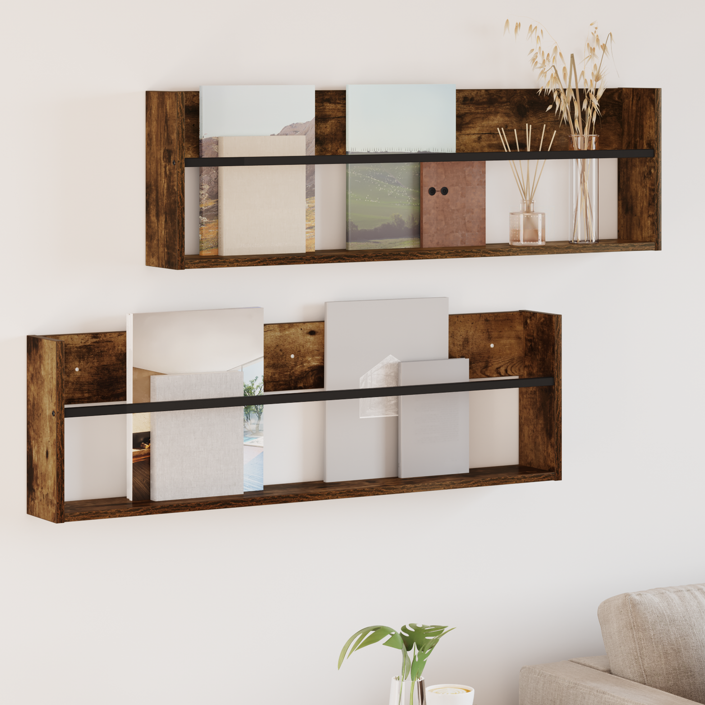Magazine Rack 2 pcs Smoked Oak 100 x 12 x 30 cm Engineered Wood