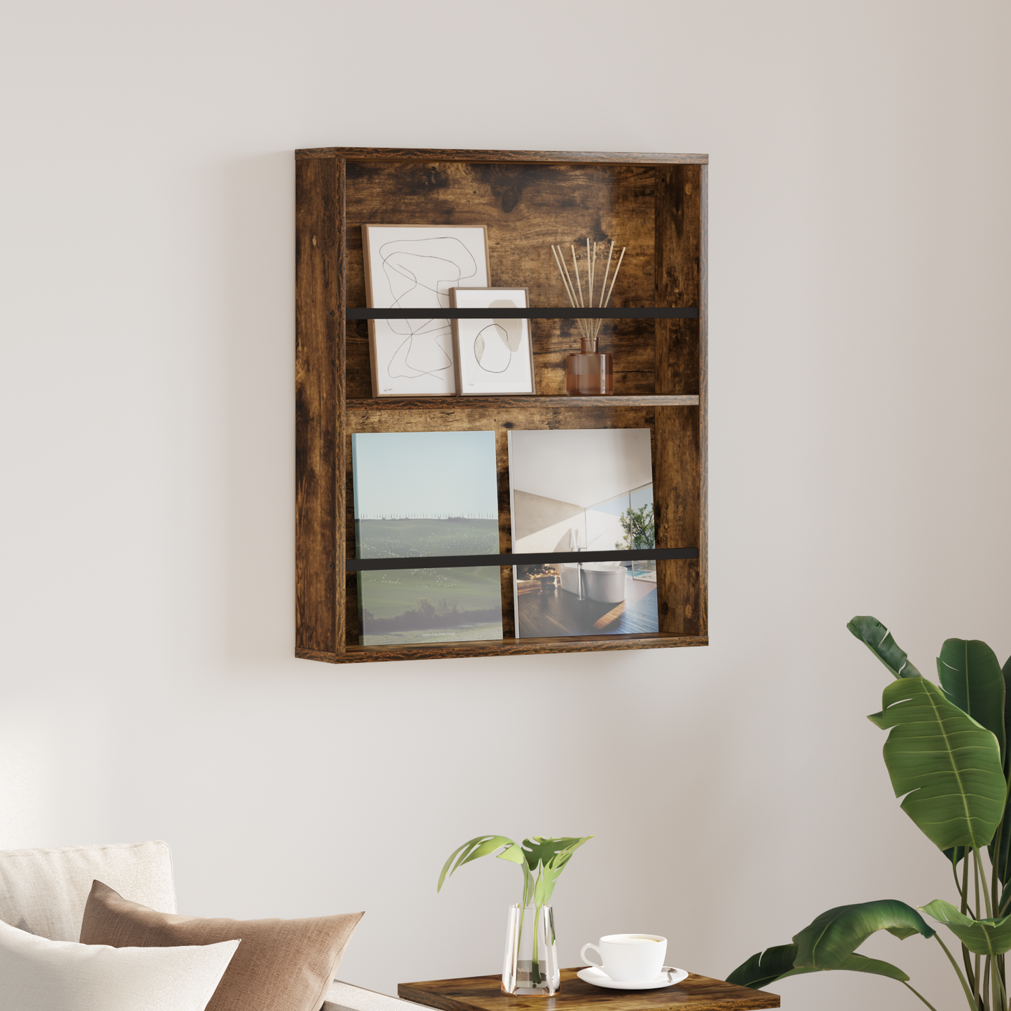 Magazine Rack Smoked Oak 60 x 12 x 70 cm Engineered Wood