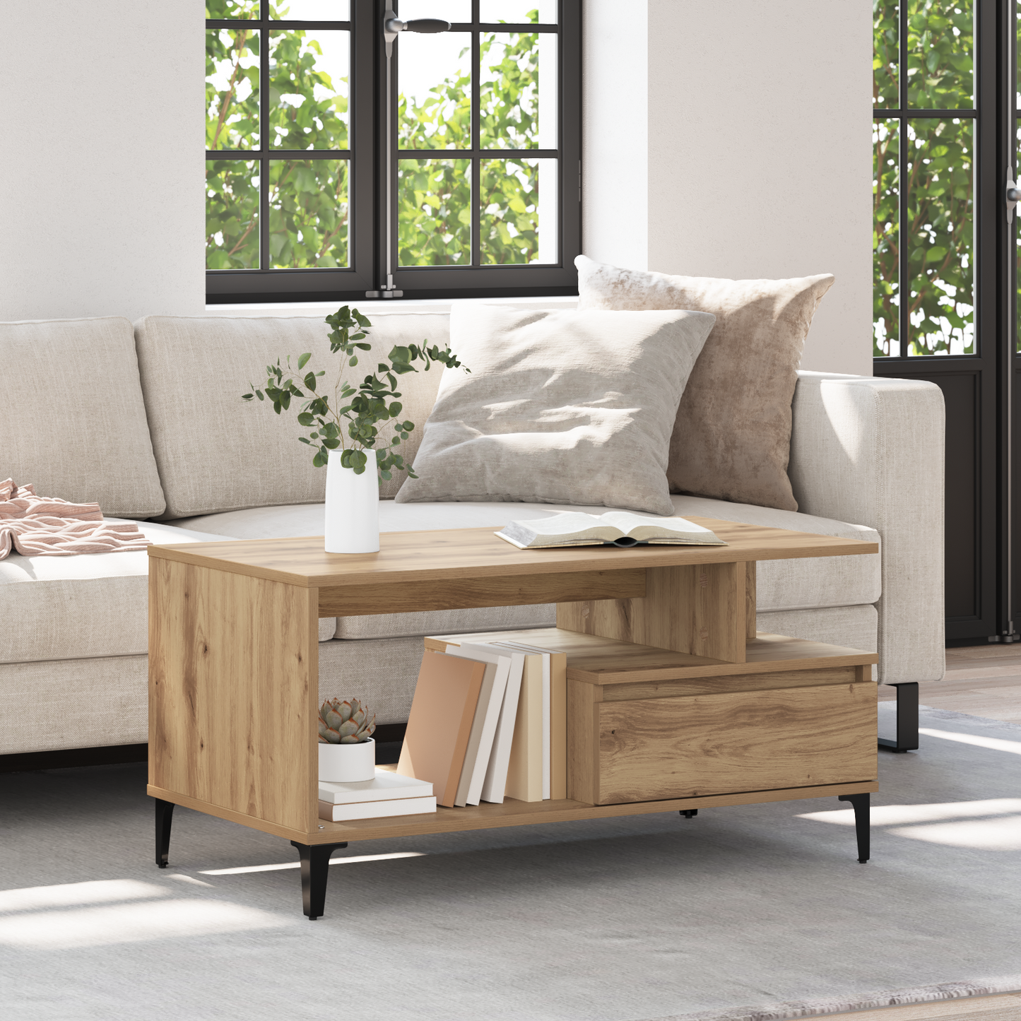 Coffee Table Artisan Oak 90 x 49 x 45 cm Engineered Wood