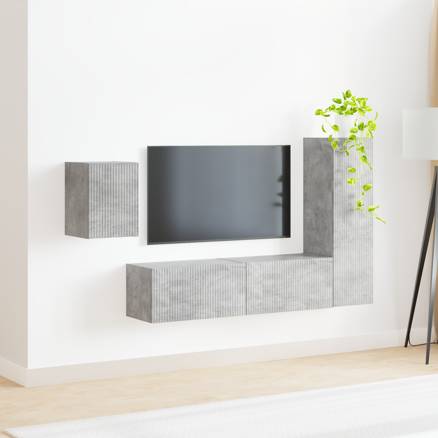 TV Cabinet Set Wall-mounted 4 pcs Concrete Grey Engineered Wood
