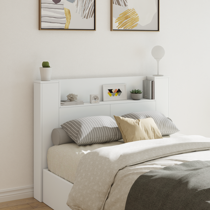 Headboard Cabinet with LED White 140 x 16.5 x 103.5 cm