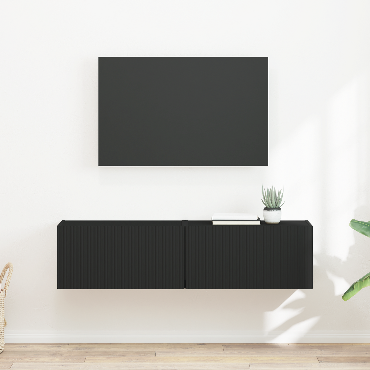 TV Wall Cabinet 2 pcs Black 60 x 31 x 29.5 cm Engineered Wood