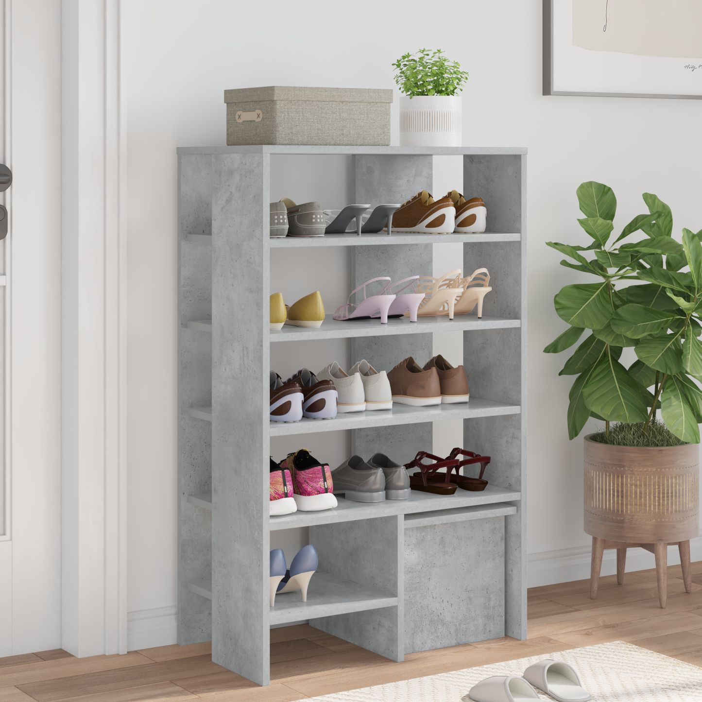 Shoe Cabinet with Shelf 2 pcs Concrete Grey Engineered Wood