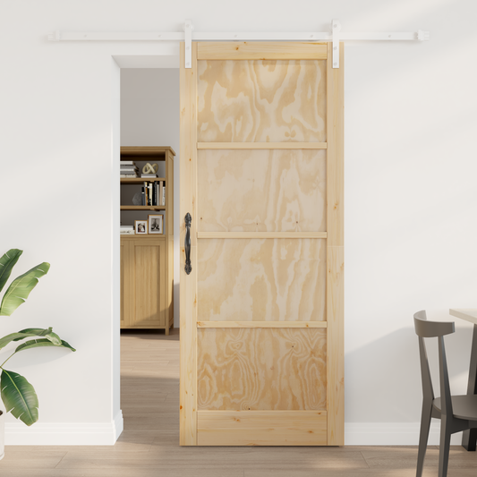 Sliding Door Natural and White 86 x 211 cm Solid Pine Wood