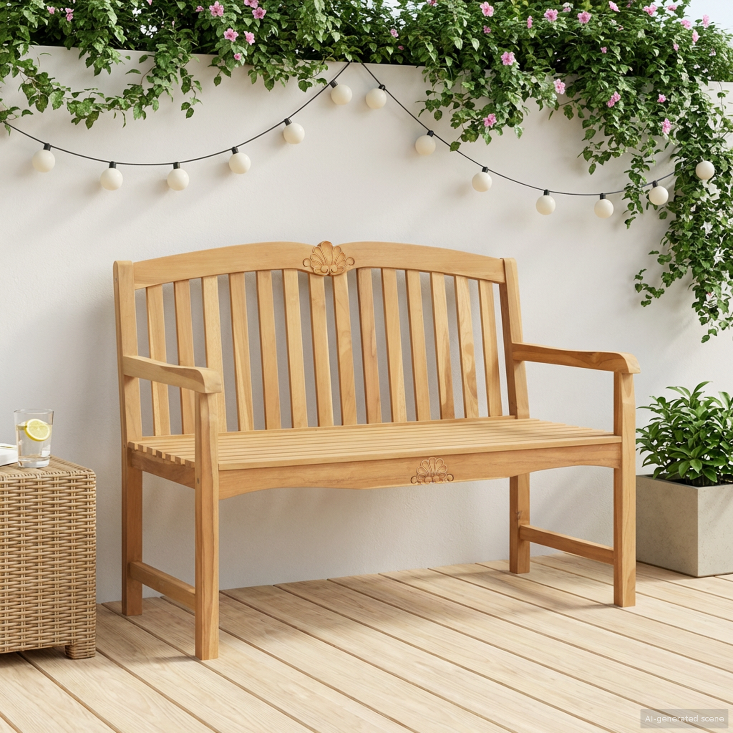 Handcarved Rose Bench 114 x 60 x 95 cm Solid Teak Wood Natural