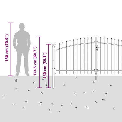 Double Gate with Lock Woerden Grey 299.5 x 174.5 cm Steel