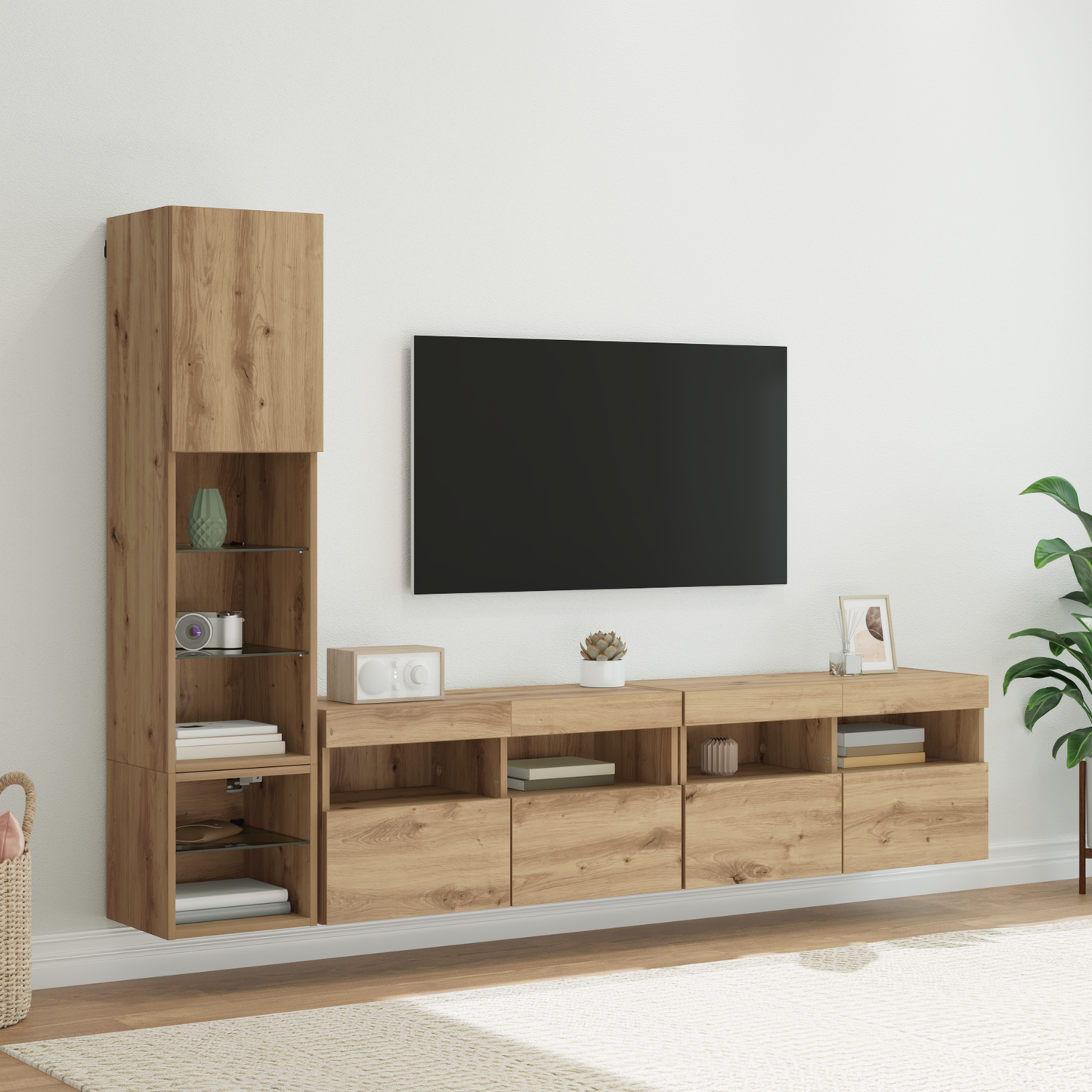 TV Wall Unit with LED 4 pcs Artisan Oak Engineered Wood