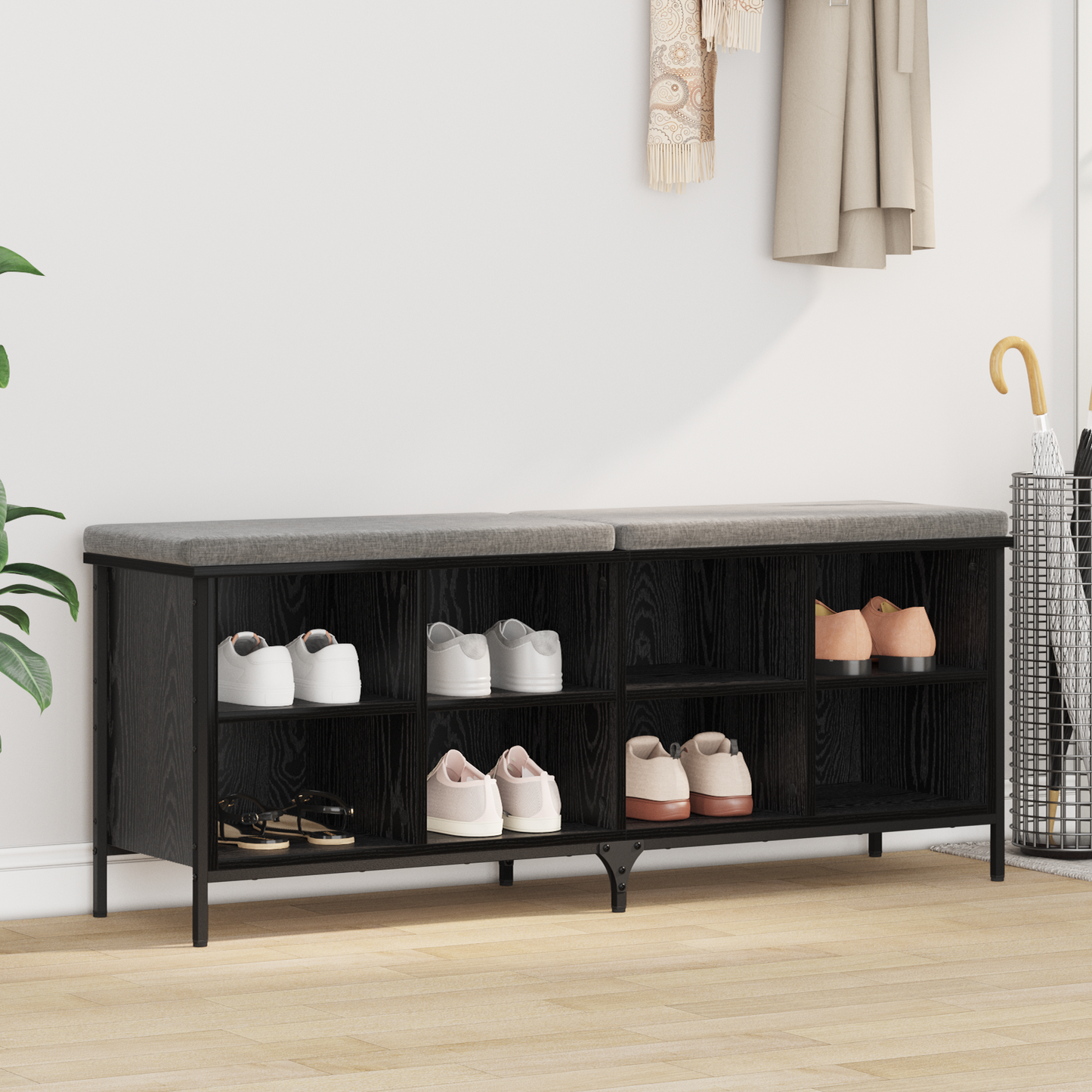 Shoe Cabinet with Shelf with Storage Black Oak 131 x 35 x 50 cm