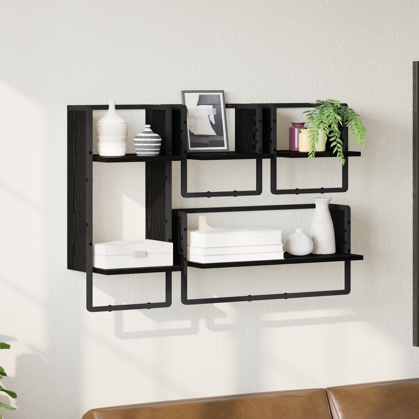 Wall Shelf Set 4 pcs Black Oak 65 x 25 x 30 cm Engineered Wood