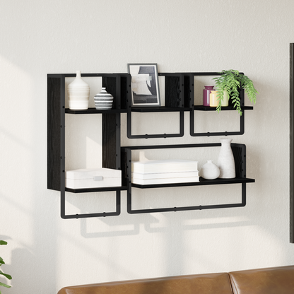 Wall Shelf Set 4 pcs Black Oak 65 x 25 x 30 cm Engineered Wood