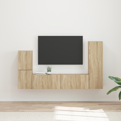 TV Cabinet Set Wall-mounted 4 pcs Sonoma Oak Engineered Wood