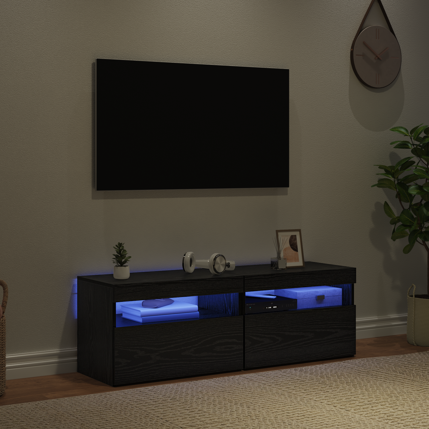 TV Cabinet 2 pcs Black Oak 60 x 35 x 40 cm Engineered Wood
