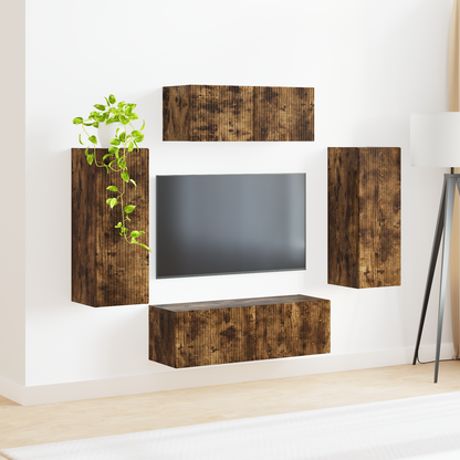 TV Cabinet Set 4 pcs Smoked Oak Engineered Wood