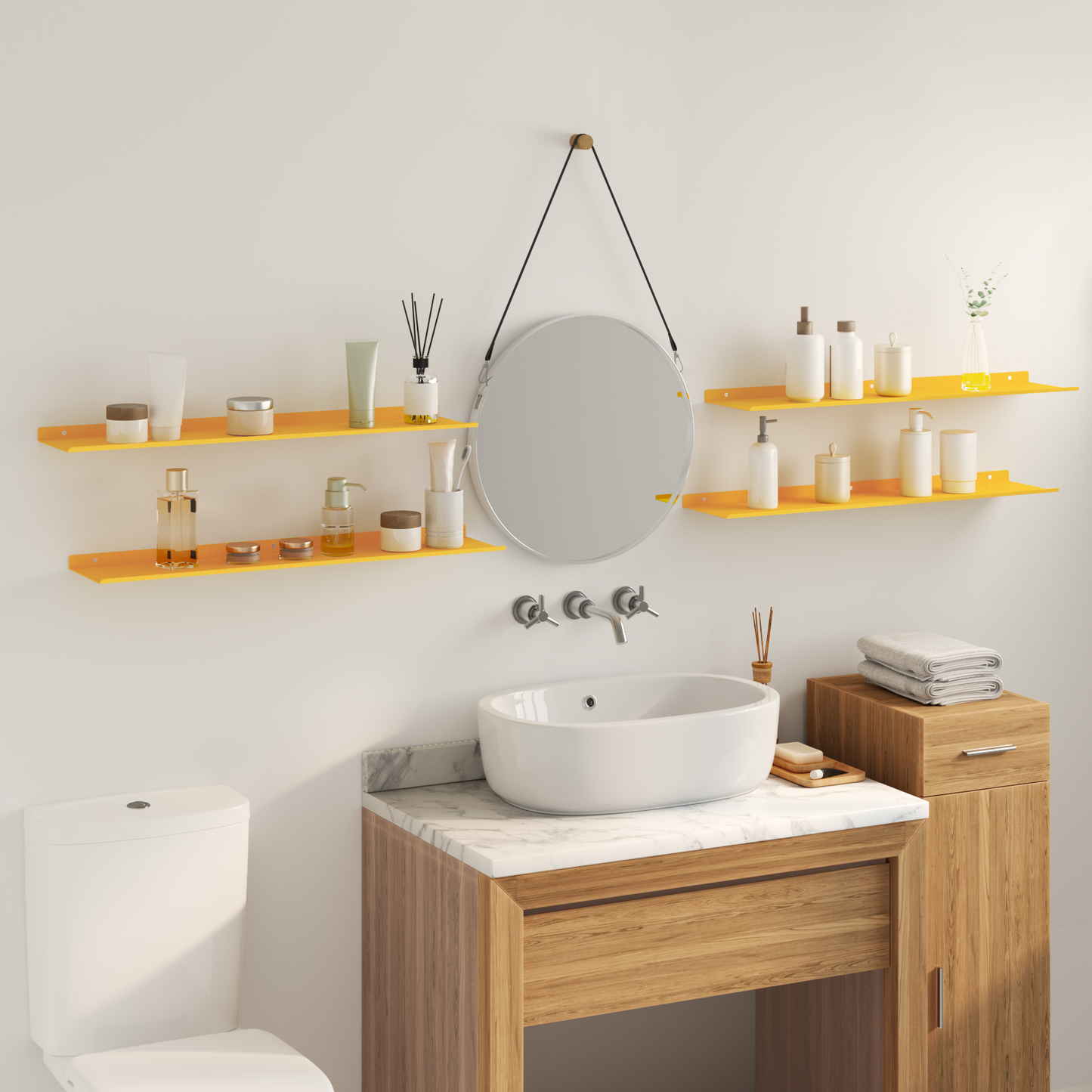 Floating Shelf 4 pcs Mustard Yellow 80 x 18 x 2.5 cm Steel
