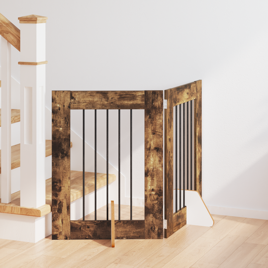 Foldable Dog Gate with Stands 2 pcs Smoked Oak 120.5 cm