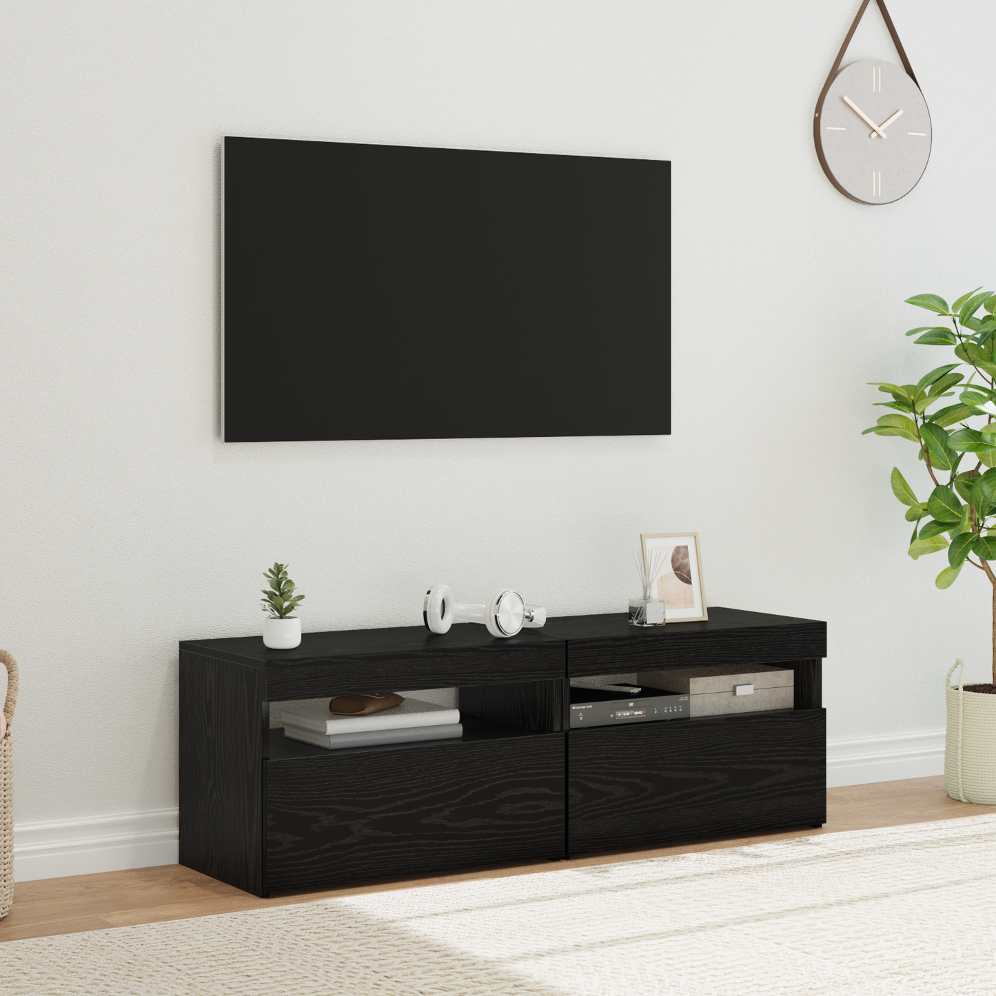 TV Cabinet 2 pcs Black Oak 60 x 35 x 40 cm Engineered Wood