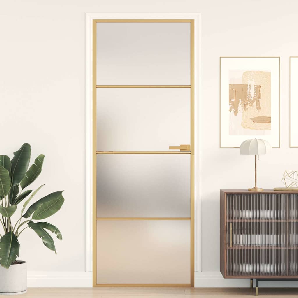 Interior Door Slim Golden 76x201,5 cm Tempered Glass and Aluminium