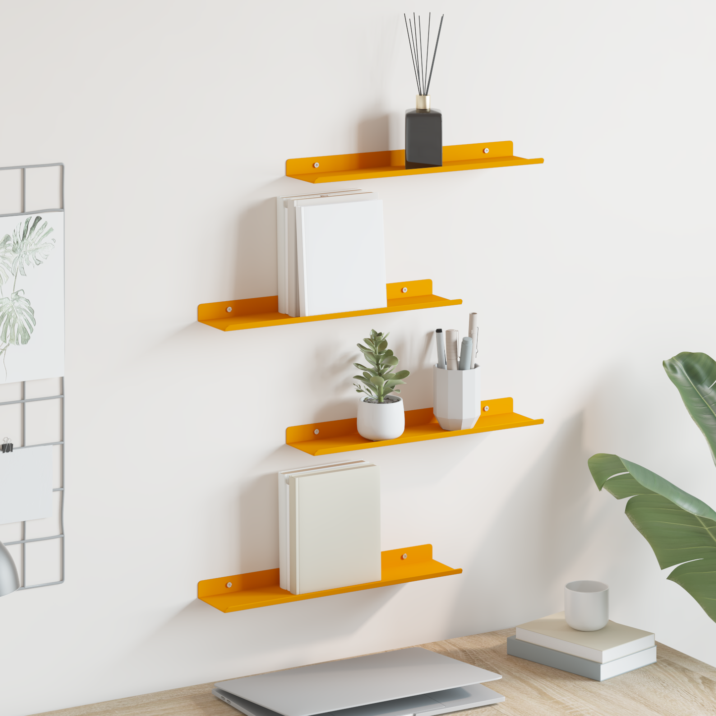 Floating Shelf 4 pcs Mustard Yellow 40 x 8.5 x 2.5 cm Steel
