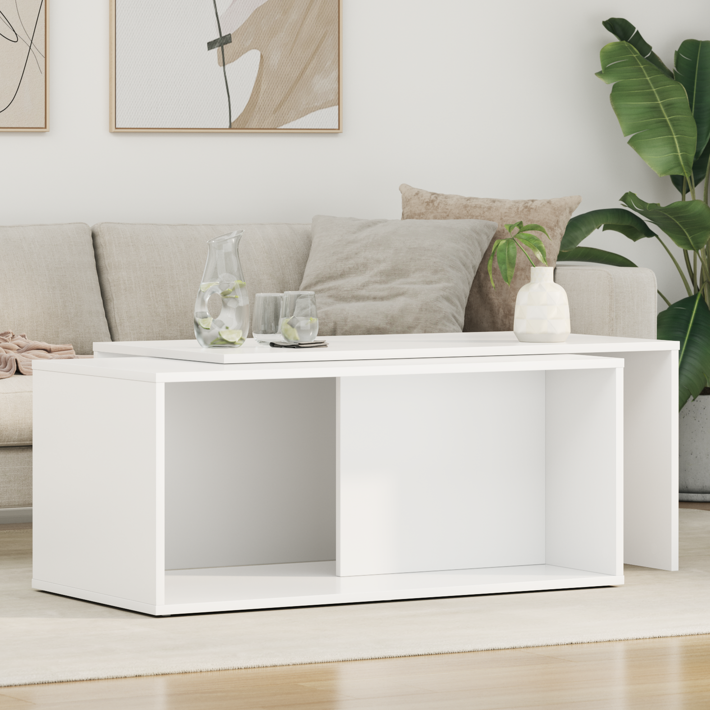 Coffee Table Set 2 pcs White Engineered Wood