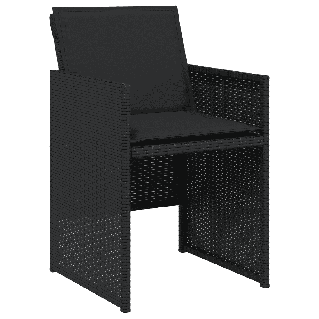 9 Piece Garden Dining Set with Cushions Black Poly Rattan