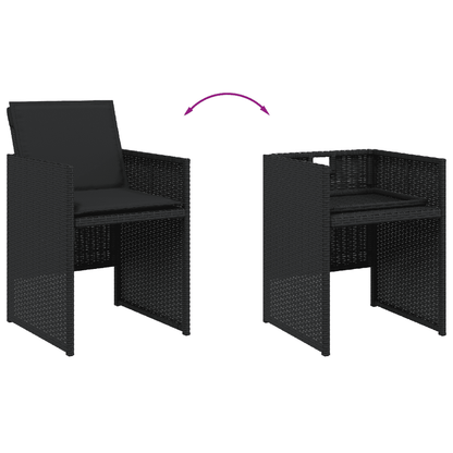 9 Piece Garden Dining Set with Cushions Black Poly Rattan
