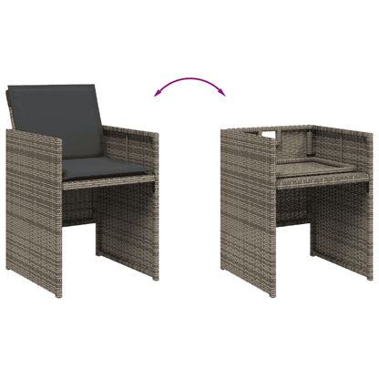 9 Piece Garden Dining Set with Cushions Grey Poly Rattan