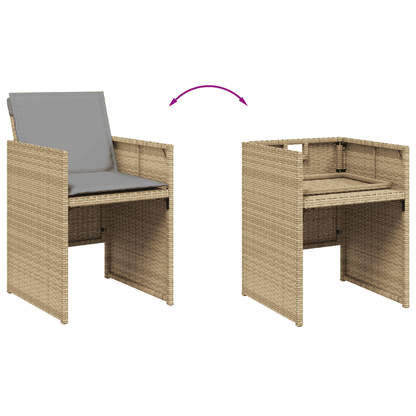 5 Piece Garden Dining Set with Cushions Mix Beige Poly Rattan