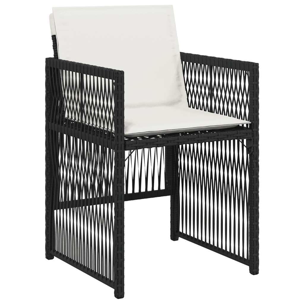 7 Piece Garden Dining Set with Cushions Black Poly Rattan