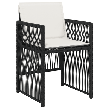 7 Piece Garden Dining Set with Cushions Black Poly Rattan