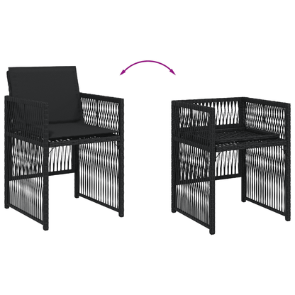 7 Piece Garden Dining Set with Cushions Black Poly Rattan
