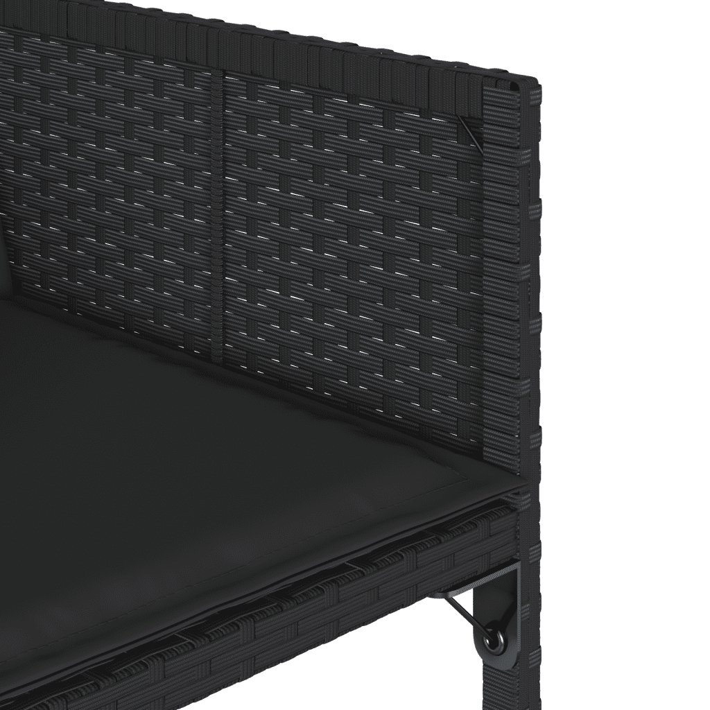 15 Piece Garden Dining Set with Cushions Black Poly Rattan