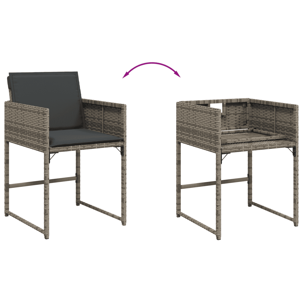 15 Piece Garden Dining Set with Cushions Grey Poly Rattan