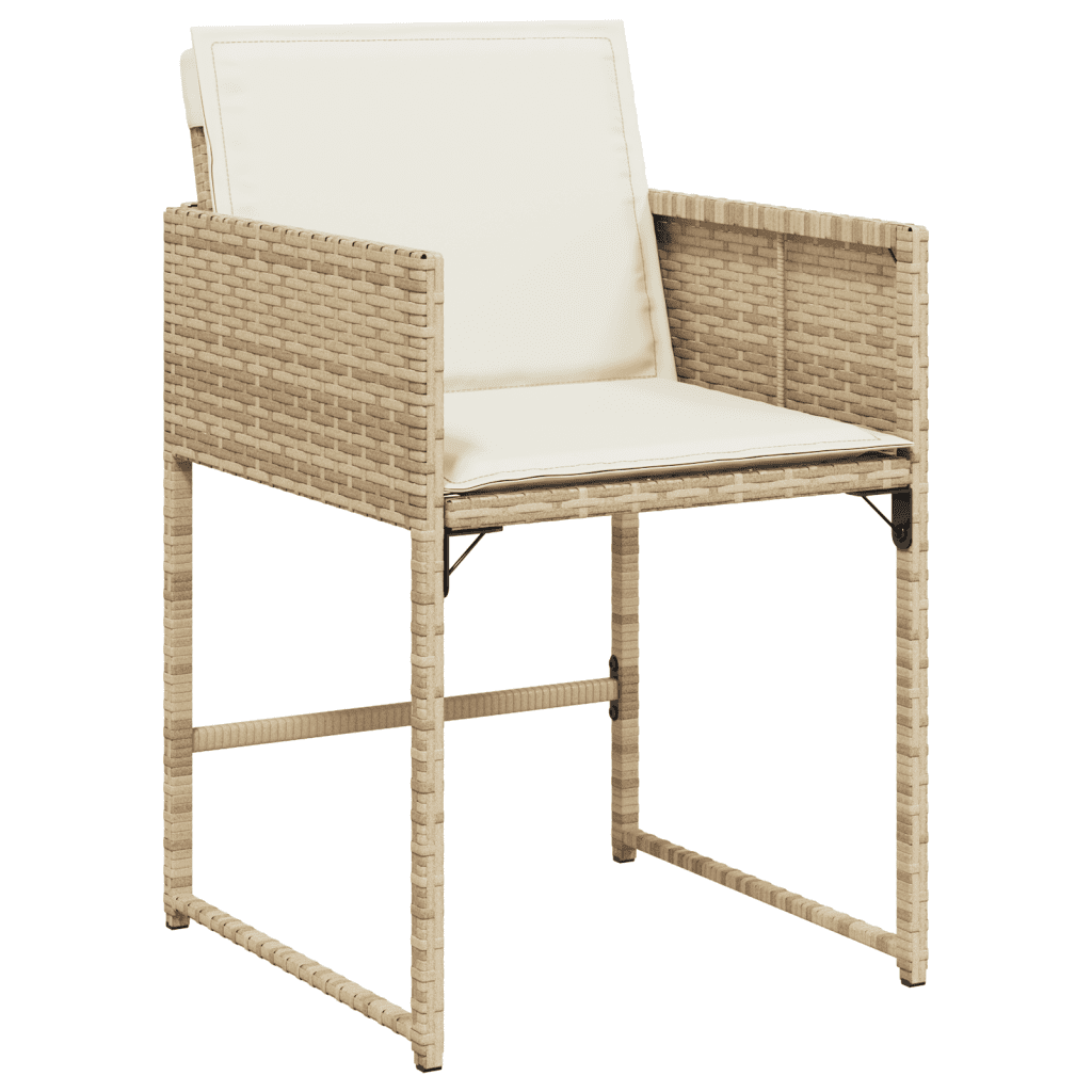 9 Piece Garden Dining Set with Cushions Beige Poly Rattan