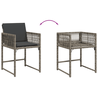 7 Piece Garden Dining Set with Cushions Grey Poly Rattan