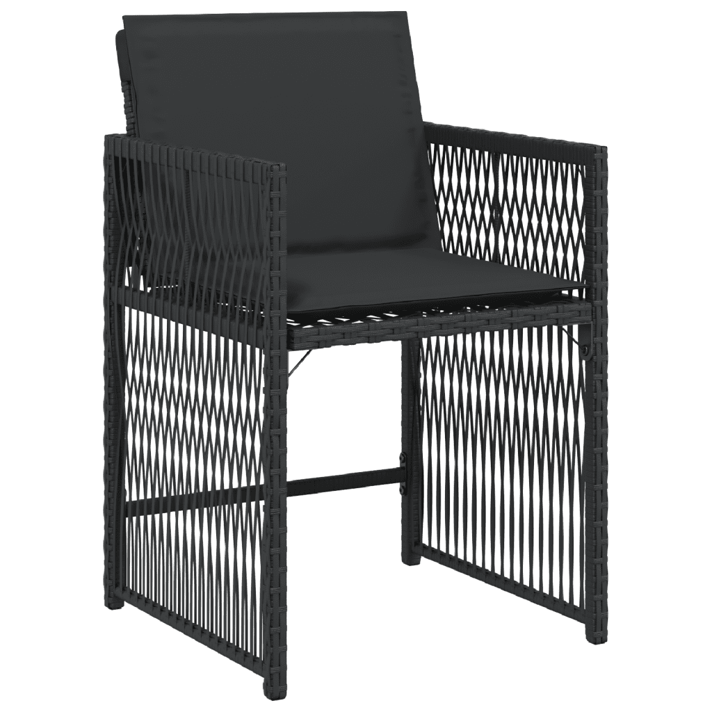 9 Piece Garden Dining Set with Cushions Black Poly Rattan