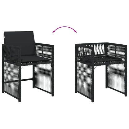 15 Piece Garden Dining Set with Cushions Black Poly Rattan