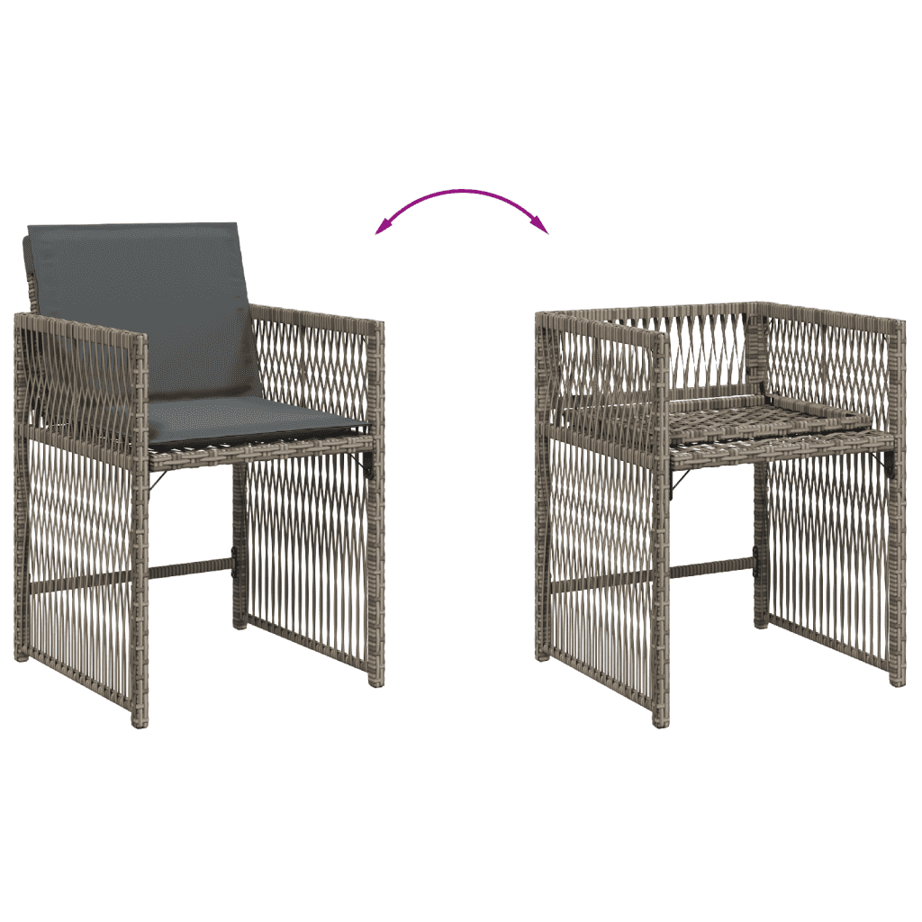 7 Piece Garden Dining Set with Cushions Grey Poly Rattan