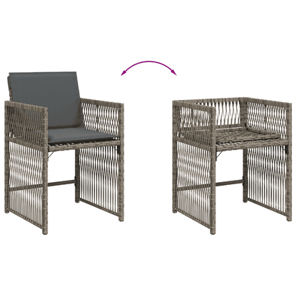 7 Piece Garden Dining Set with Cushions Grey Poly Rattan